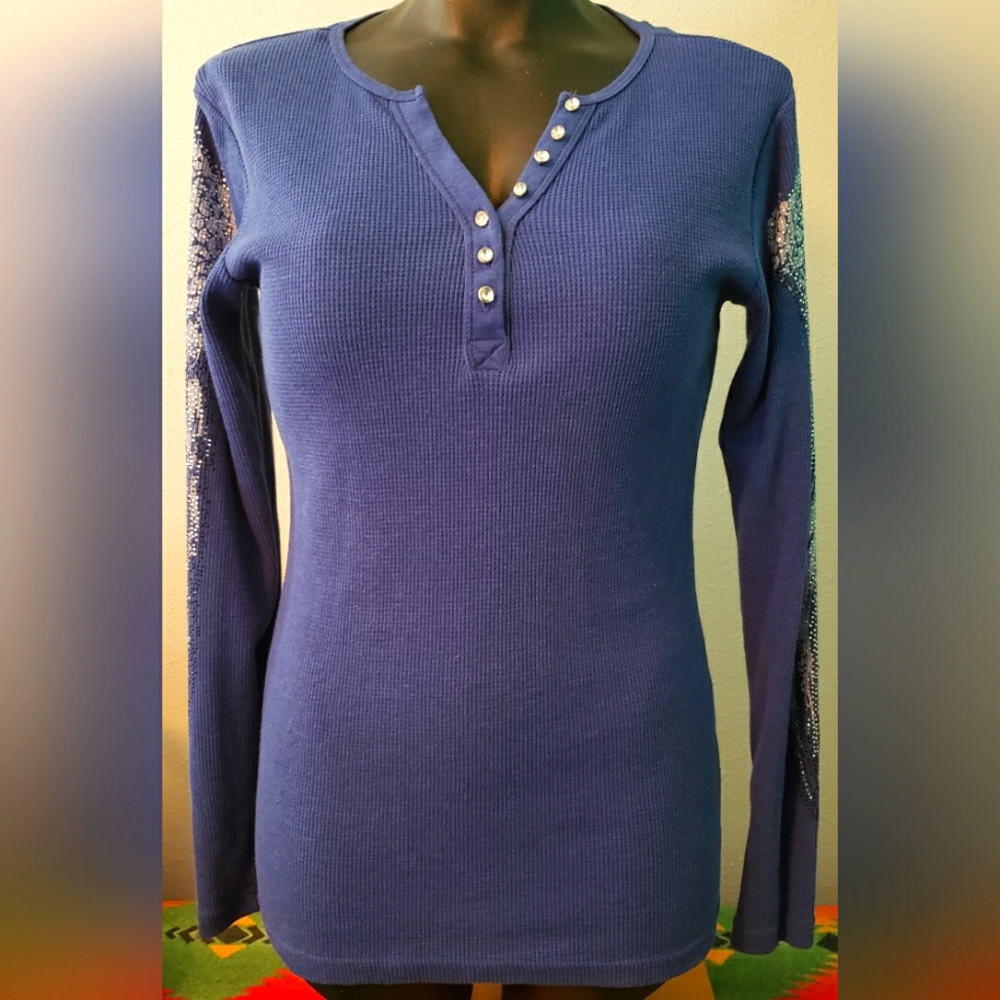 Cowgirl Tuff Thermal Henley Blue Medium